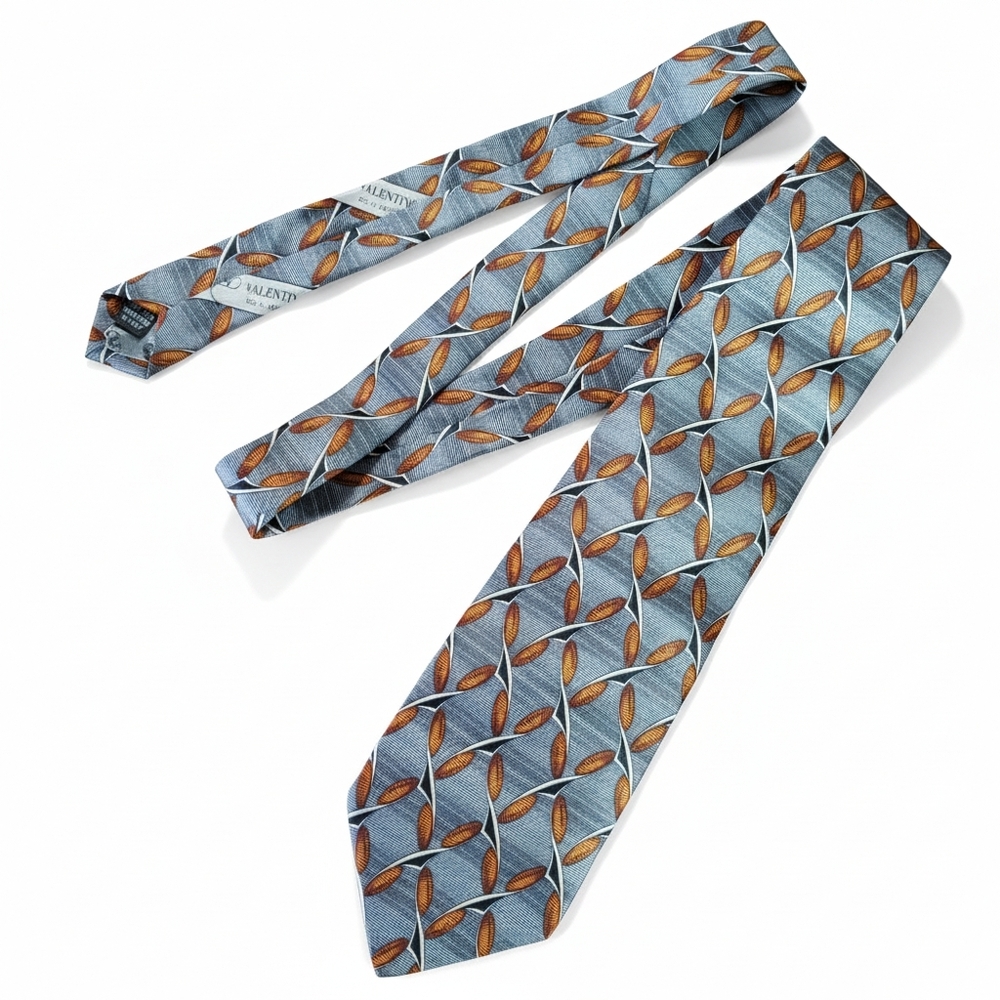 Valentino 61x4" Cravatte Necktie Vintage 100% Silk Made Italy Grey Black Vintage